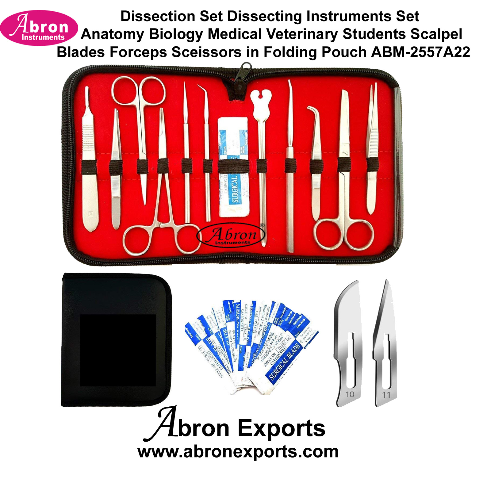 Dissection Set Dissecting Instruments Set Anatomy Biology Medical Veterinary Students Scalpel Blades Forceps Sceissors in Folding Pouch 